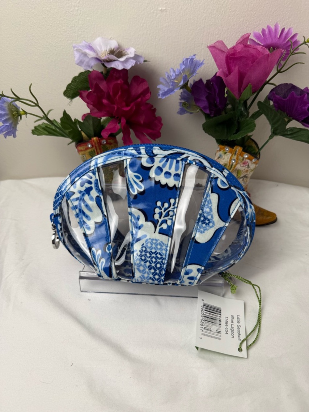 NWT Vera Bradley Blue Lagoon Little Seashell Bag Floral Zip Cosmetic - Picture 4 of 6